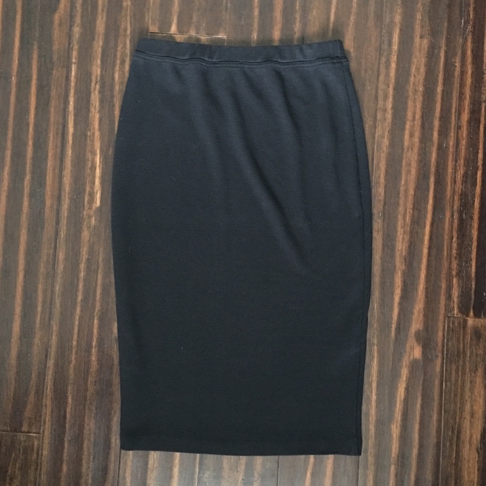 Below The Knee Black Stretch Pencil Skirt